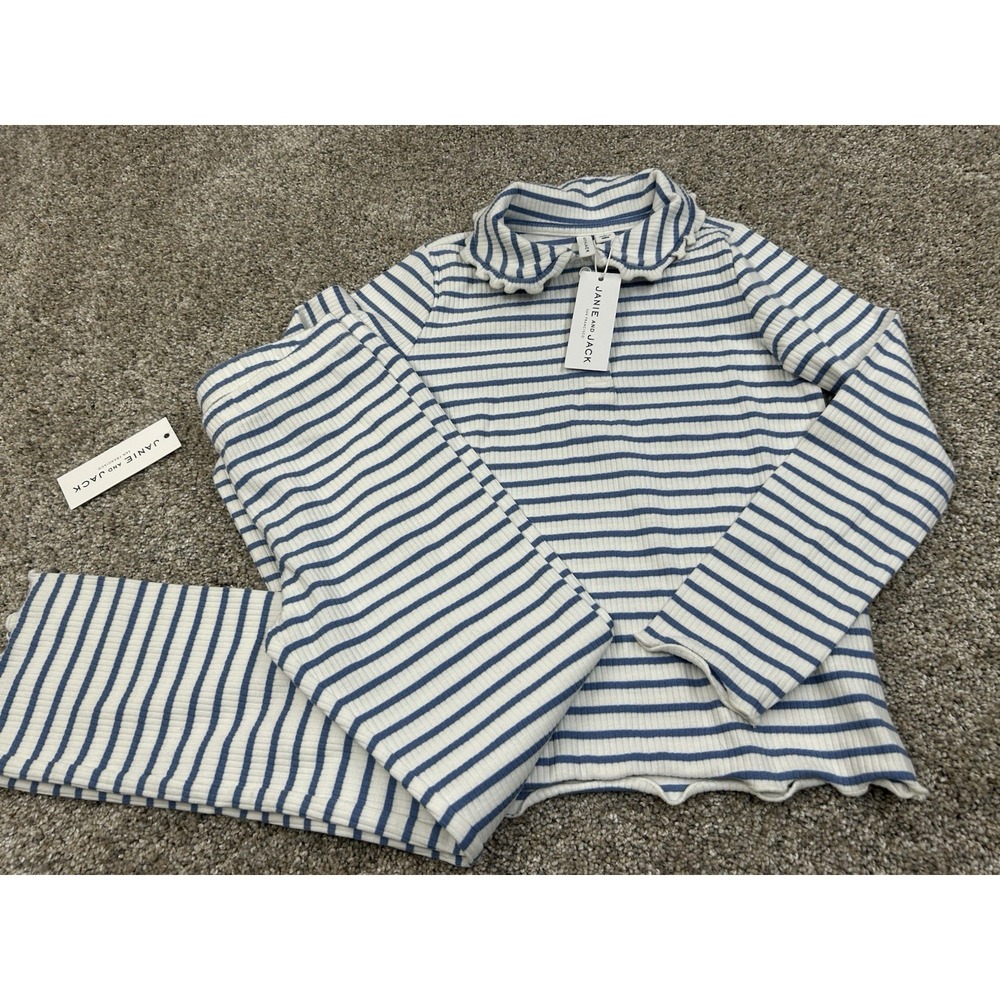 New Janie and Jack Striped Ribbed Top And Pants Size‎ 7 Blue/White #0178